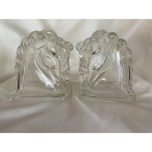 Vintage clear horse head bookends Mid Century modern sculptures - Picture 1 of 5